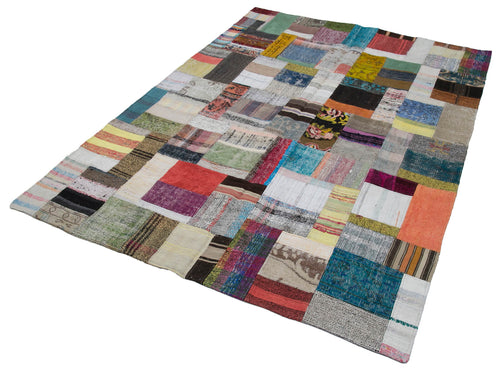 Kırk Yama Gri Patchwork Pamuk Yün El Dokuma Halısı 170x240 Agacan