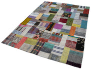 Kırk Yama Gri Patchwork Pamuk Yün El Dokuma Halısı 169x239 Agacan
