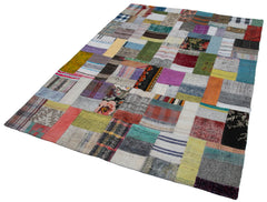 Kırk Yama Gri Patchwork Pamuk Yün El Dokuma Halısı 169x239 Agacan