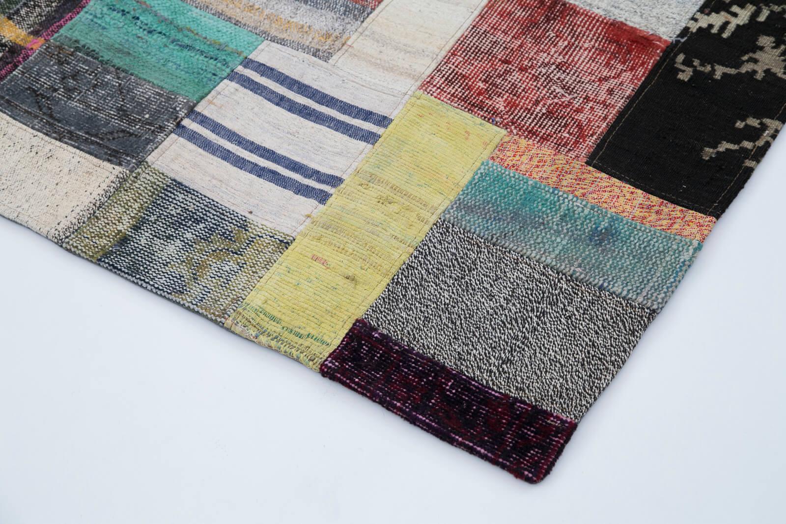 Kırk Yama Gri Patchwork Pamuk Yün El Dokuma Halısı 169x239 Agacan