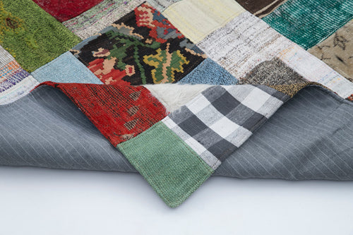 Kırk Yama Gri Patchwork Pamuk Yün El Dokuma Halısı 169x239 Agacan