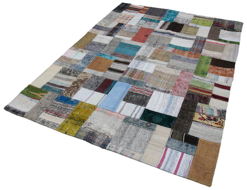 Kırk Yama Gri Patchwork Pamuk Yün El Dokuma Halısı 170x240 Agacan