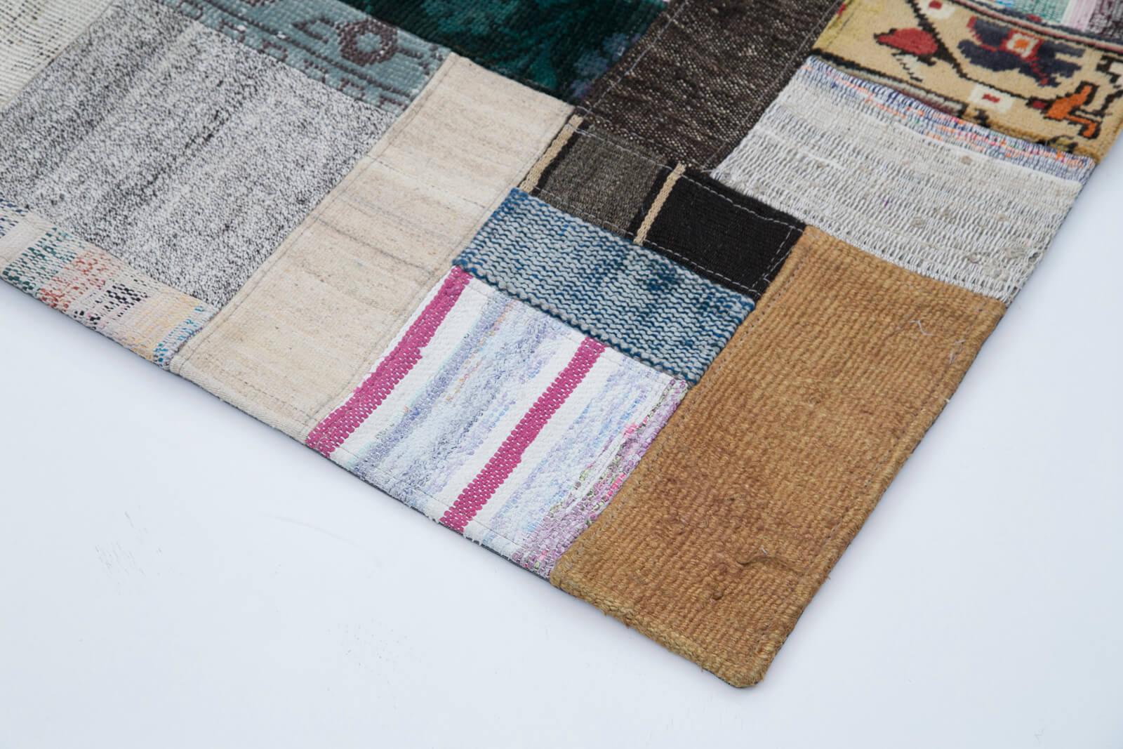 Kırk Yama Gri Patchwork Pamuk Yün El Dokuma Halısı 170x240 Agacan