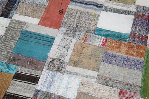 Kırk Yama Gri Patchwork Pamuk Yün El Dokuma Halısı 170x240 Agacan
