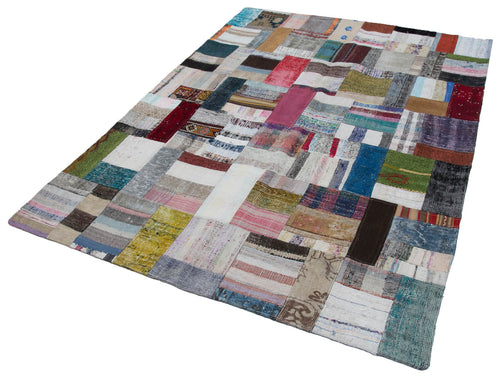 Kırk Yama Gri Patchwork Pamuk Yün El Dokuma Halısı 172x240 Agacan