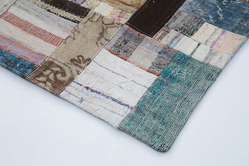 Kırk Yama Gri Patchwork Pamuk Yün El Dokuma Halısı 172x240 Agacan