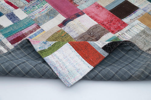 Kırk Yama Gri Patchwork Pamuk Yün El Dokuma Halısı 172x240 Agacan