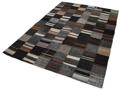 Kırk Yama Kahverengi Patchwork Pamuk Yün El Dokuma Halısı 170x242 Agacan