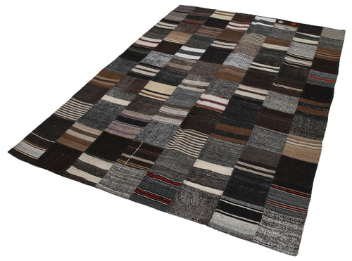 Kırk Yama Kahverengi Patchwork Pamuk Yün El Dokuma Halısı 170x242 Agacan