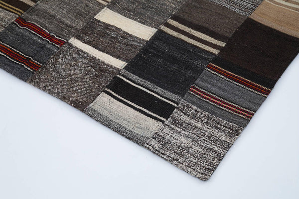 Kırk Yama Kahverengi Patchwork Pamuk Yün El Dokuma Halısı 170x242 Agacan