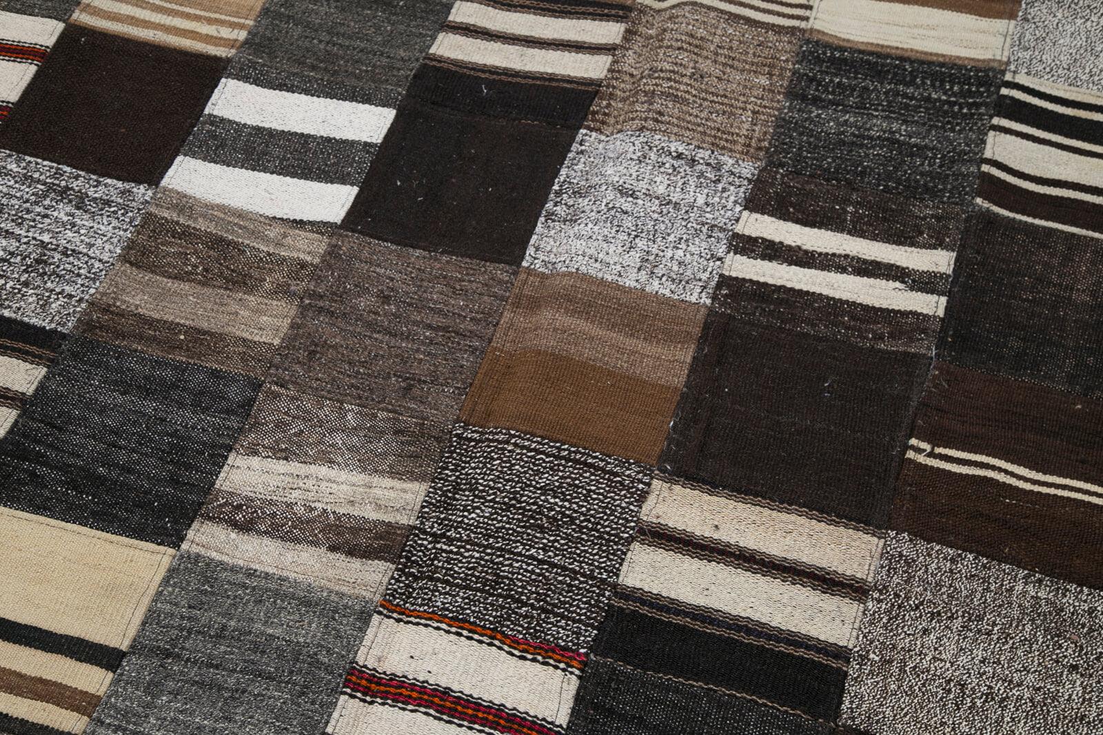 Kırk Yama Kahverengi Patchwork Pamuk Yün El Dokuma Halısı 170x242 Agacan