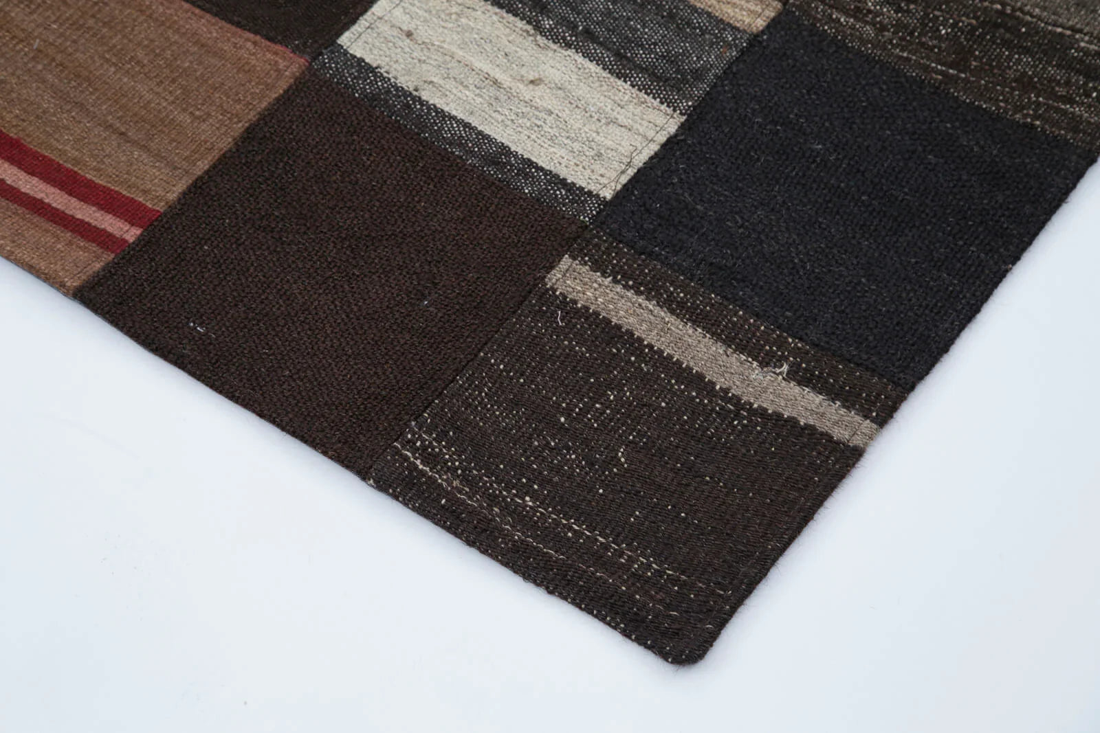 Kırk Yama Kahverengi Patchwork Pamuk Yün El Dokuma Halısı 170x240 Agacan
