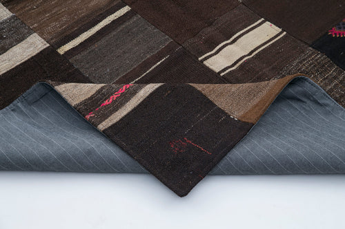 Kırk Yama Kahverengi Patchwork Pamuk Yün El Dokuma Halısı 170x240 Agacan