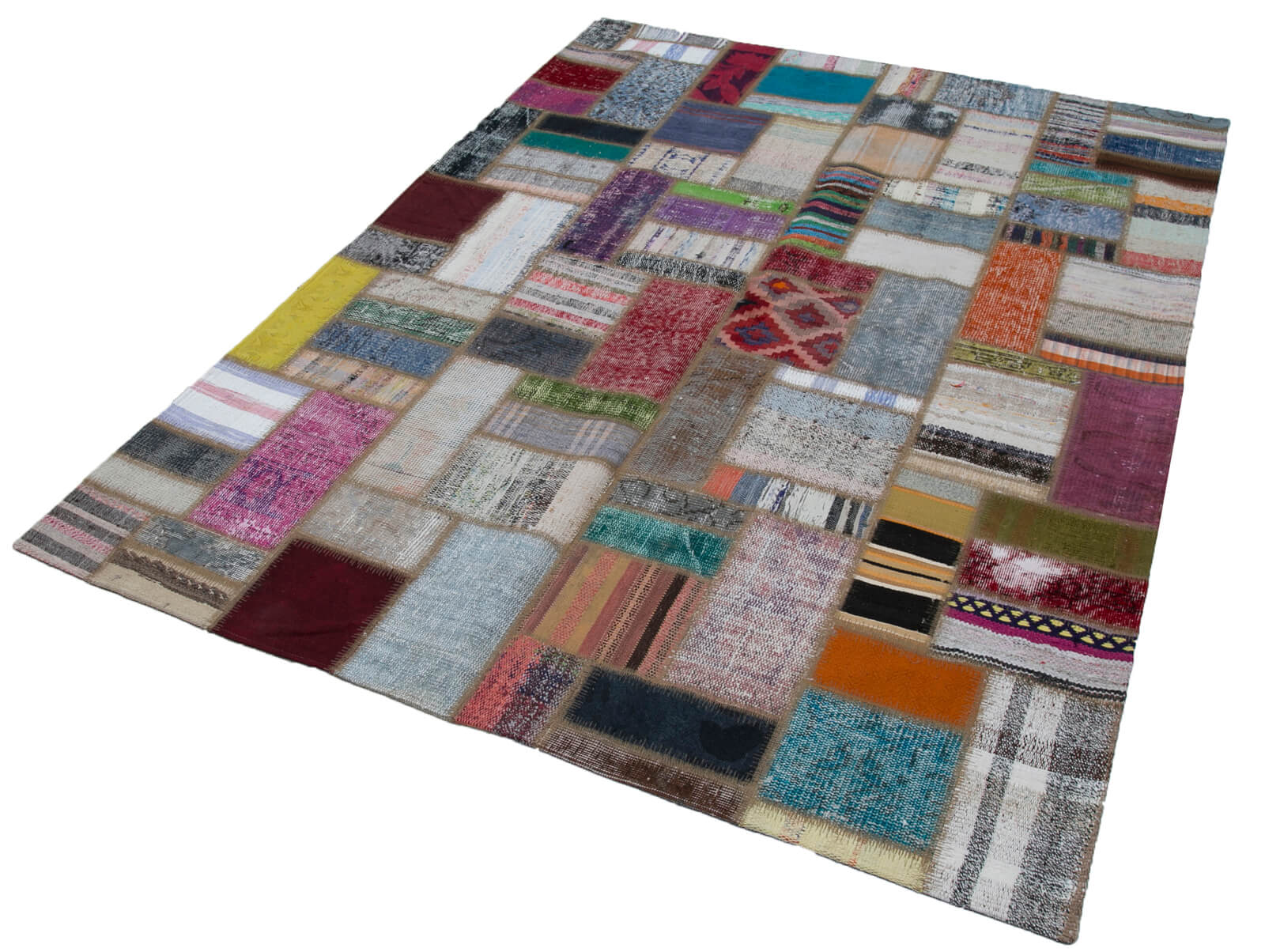 Kırk Yama Gri Patchwork Pamuk Yün El Dokuma Halısı 170x235 Agacan