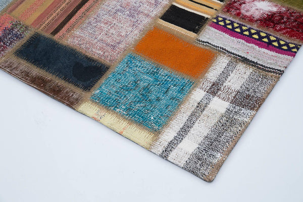 Kırk Yama Gri Patchwork Pamuk Yün El Dokuma Halısı 170x235 Agacan