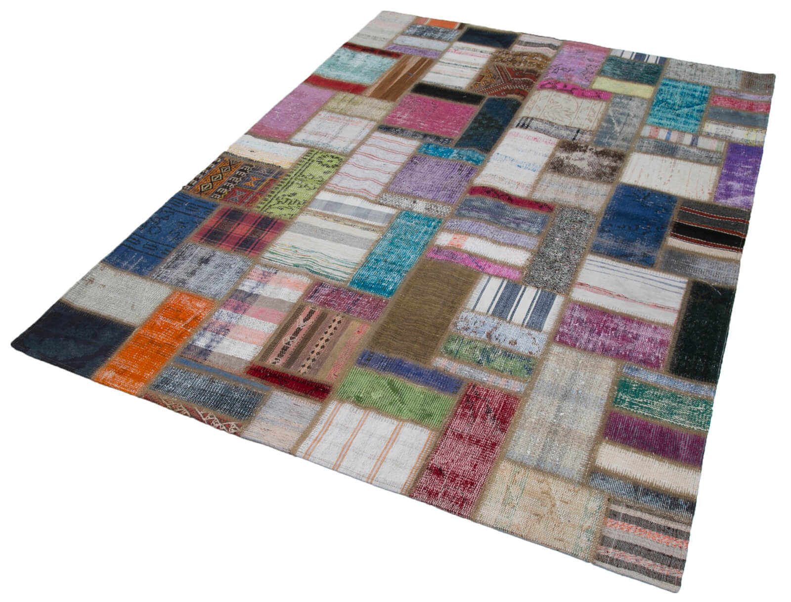 Kırk Yama Gri Patchwork Pamuk Yün El Dokuma Halısı 170x234 Agacan