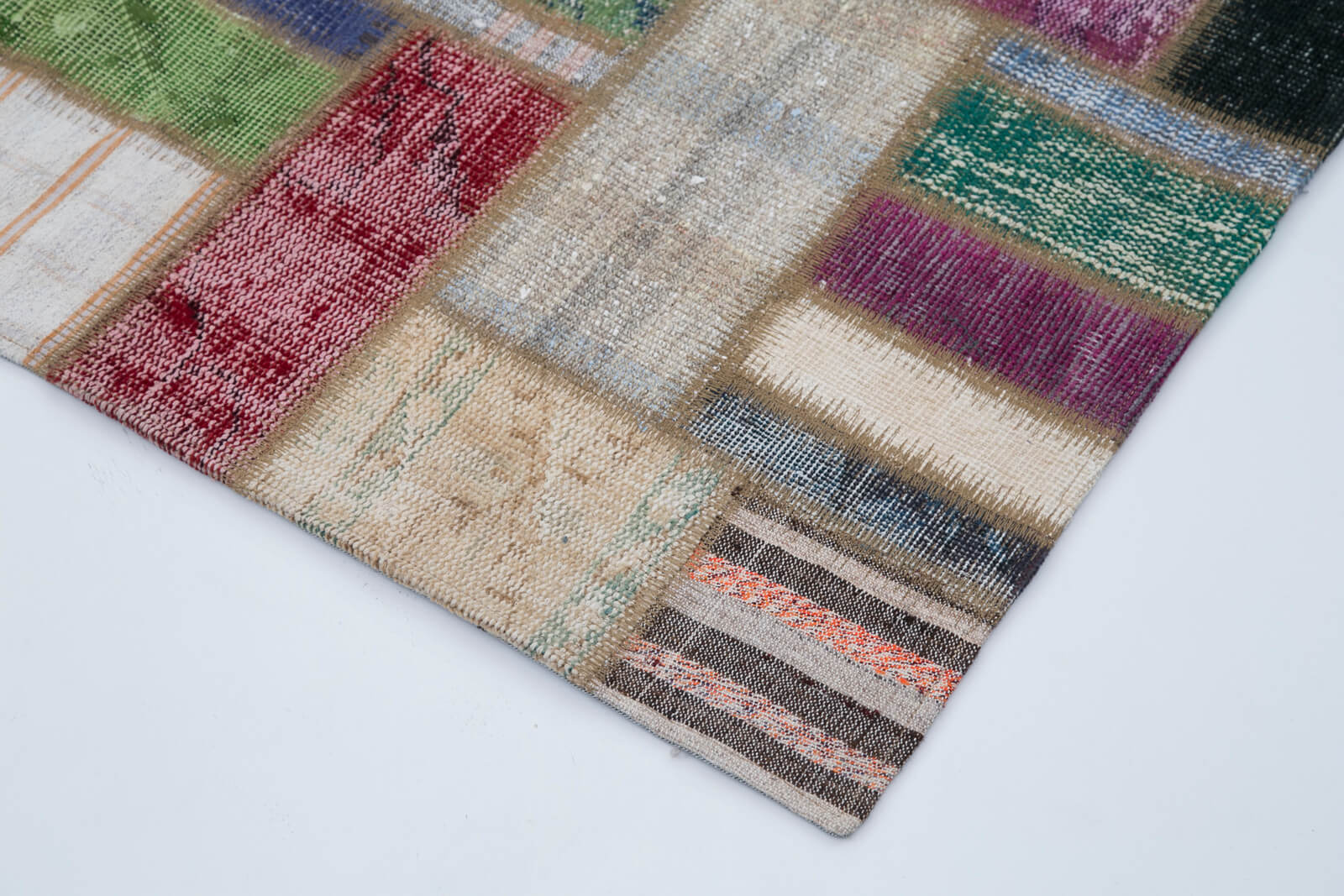 Kırk Yama Gri Patchwork Pamuk Yün El Dokuma Halısı 170x234 Agacan