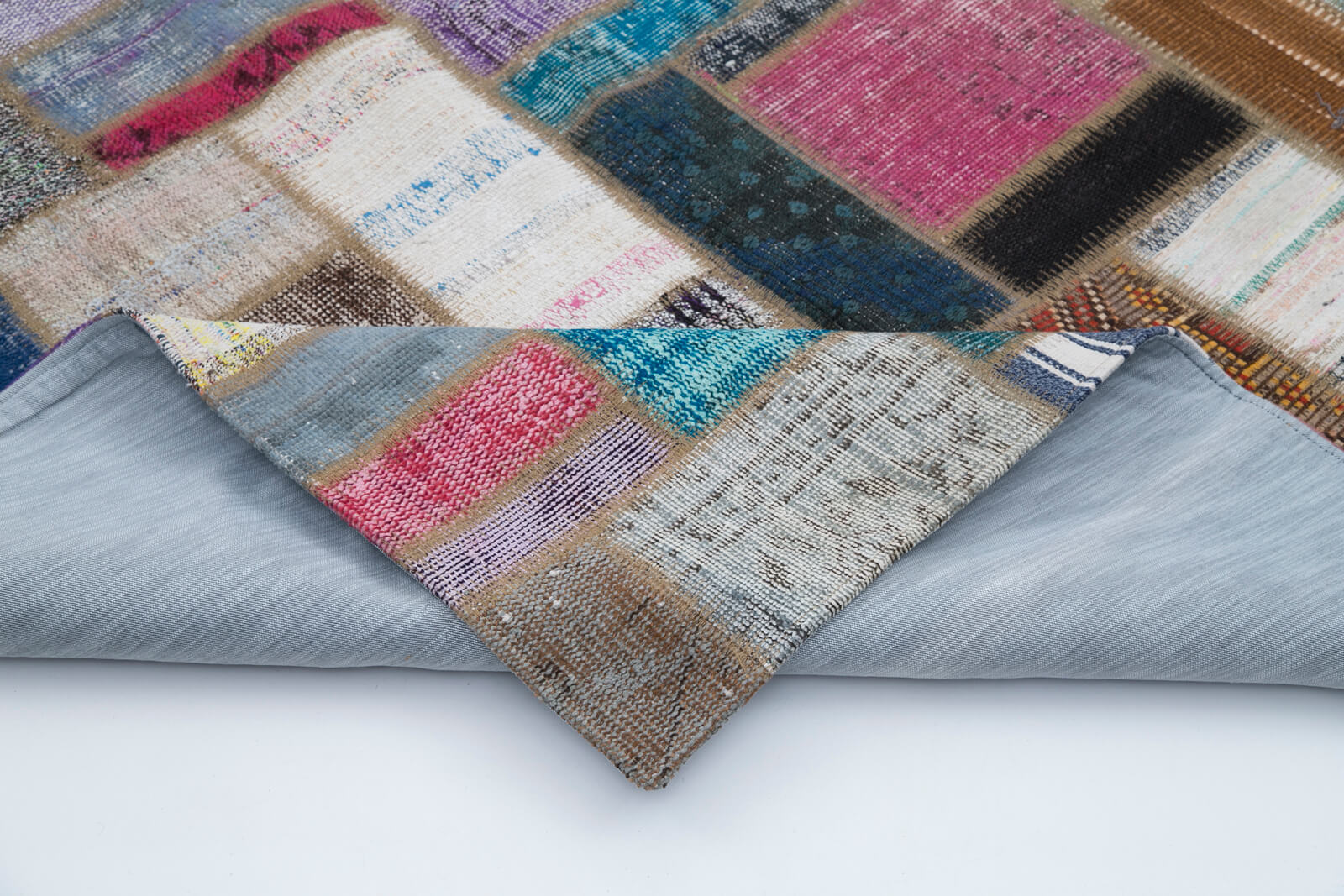 Kırk Yama Gri Patchwork Pamuk Yün El Dokuma Halısı 170x234 Agacan
