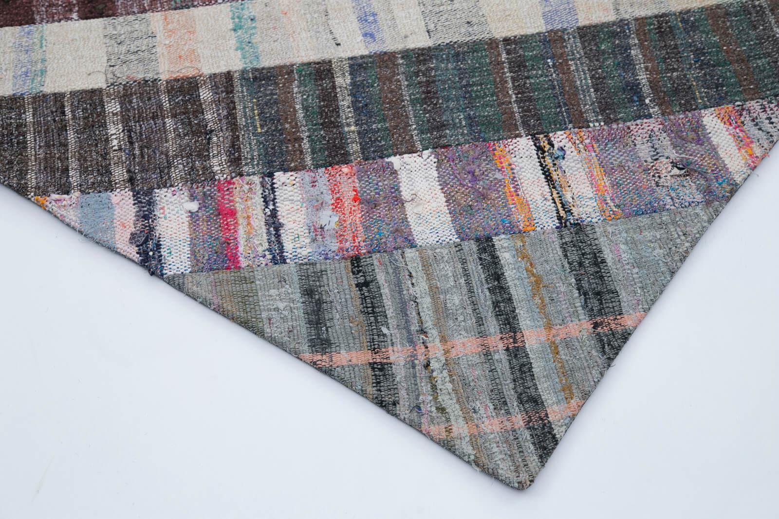 Kırk Yama Gri Patchwork Pamuk Yün El Dokuma Halısı 204x300 Agacan