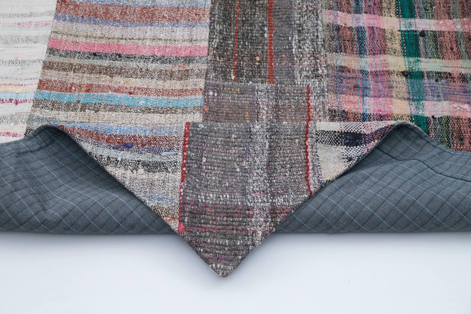 Kırk Yama Gri Patchwork Pamuk Yün El Dokuma Halısı 204x300 Agacan
