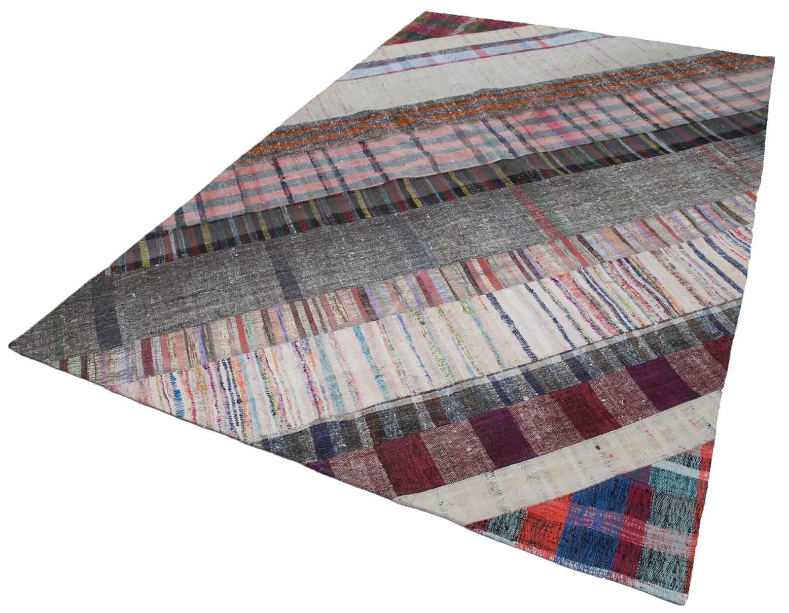 Kırk Yama Gri Patchwork Pamuk Yün El Dokuma Halısı 197x305 Agacan