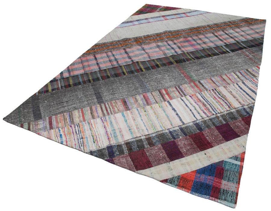 Kırk Yama Gri Patchwork Pamuk Yün El Dokuma Halısı 197x305 Agacan