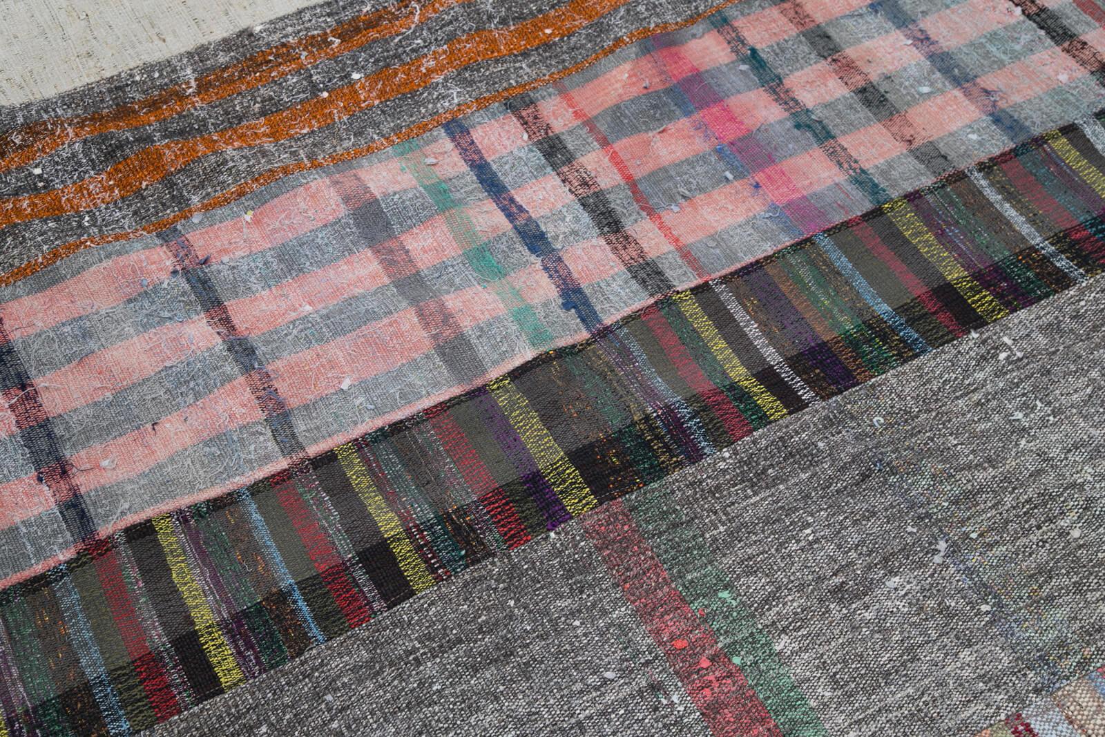 Kırk Yama Gri Patchwork Pamuk Yün El Dokuma Halısı 197x305 Agacan