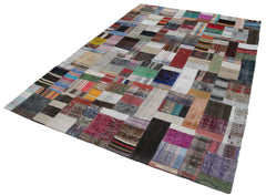 Kırk Yama Gri Patchwork Pamuk Yün El Dokuma Halısı 205x305 Agacan