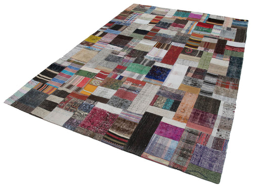 Kırk Yama Gri Patchwork Pamuk Yün El Dokuma Halısı 205x305 Agacan