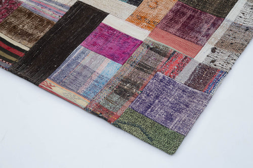 Kırk Yama Gri Patchwork Pamuk Yün El Dokuma Halısı 205x305 Agacan