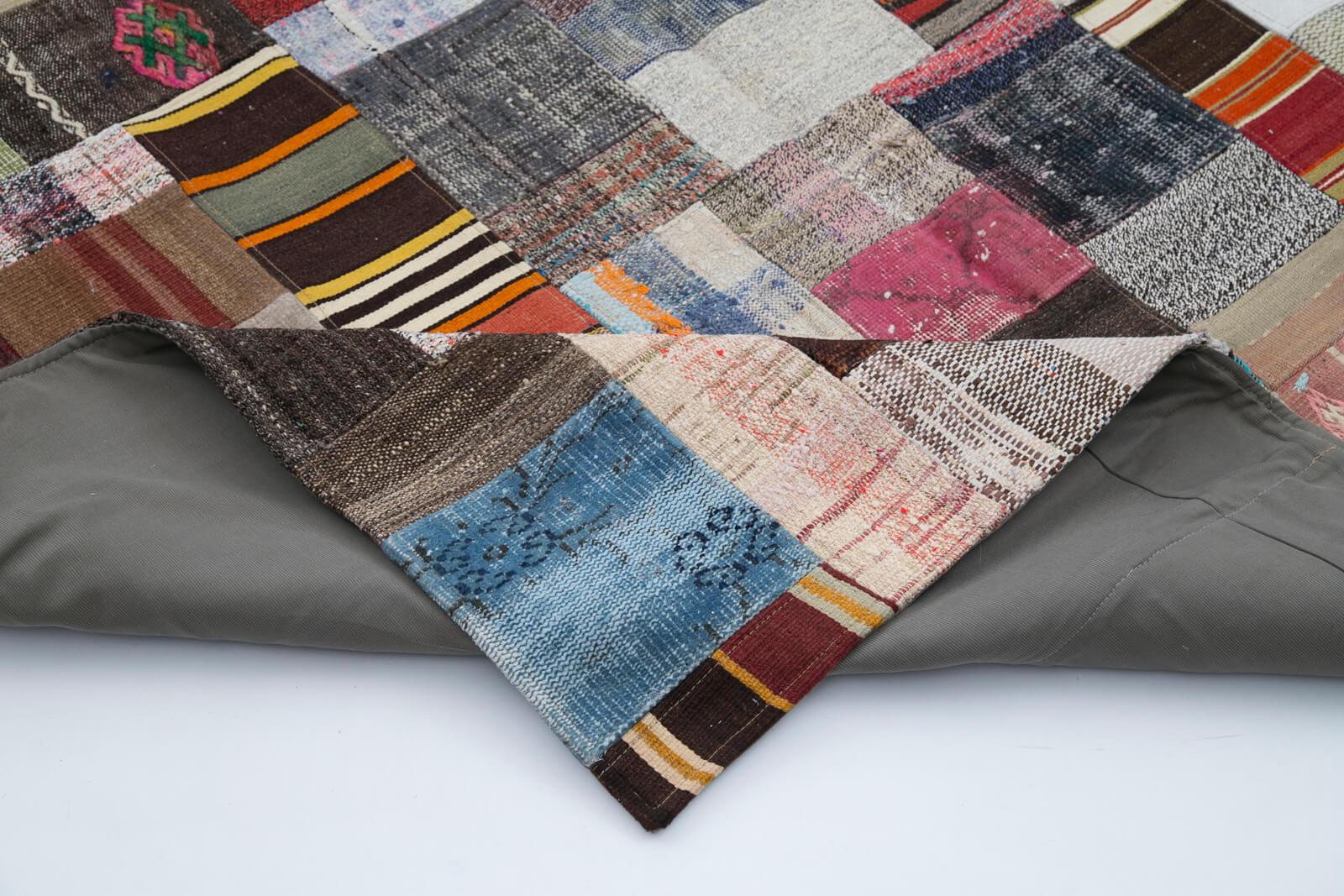 Kırk Yama Gri Patchwork Pamuk Yün El Dokuma Halısı 205x305 Agacan