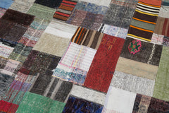 Kırk Yama Gri Patchwork Pamuk Yün El Dokuma Halısı 205x305 Agacan