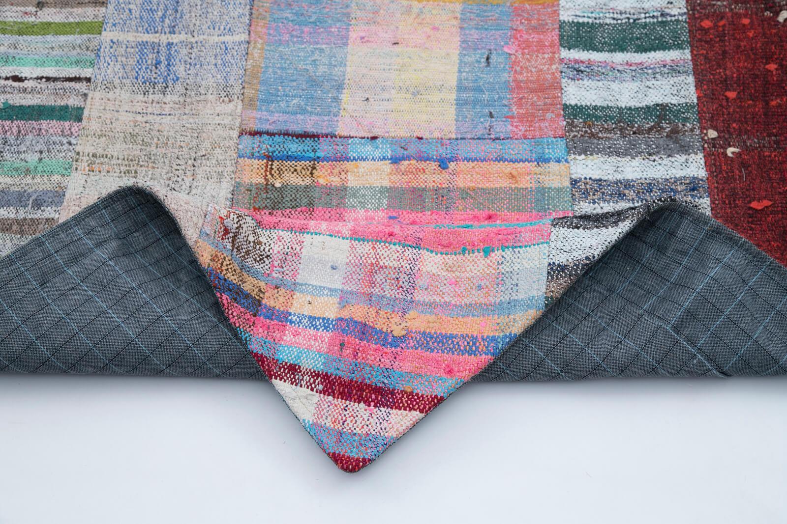 Kırk Yama Gri Patchwork Pamuk Yün El Dokuma Halısı 206x304 Agacan