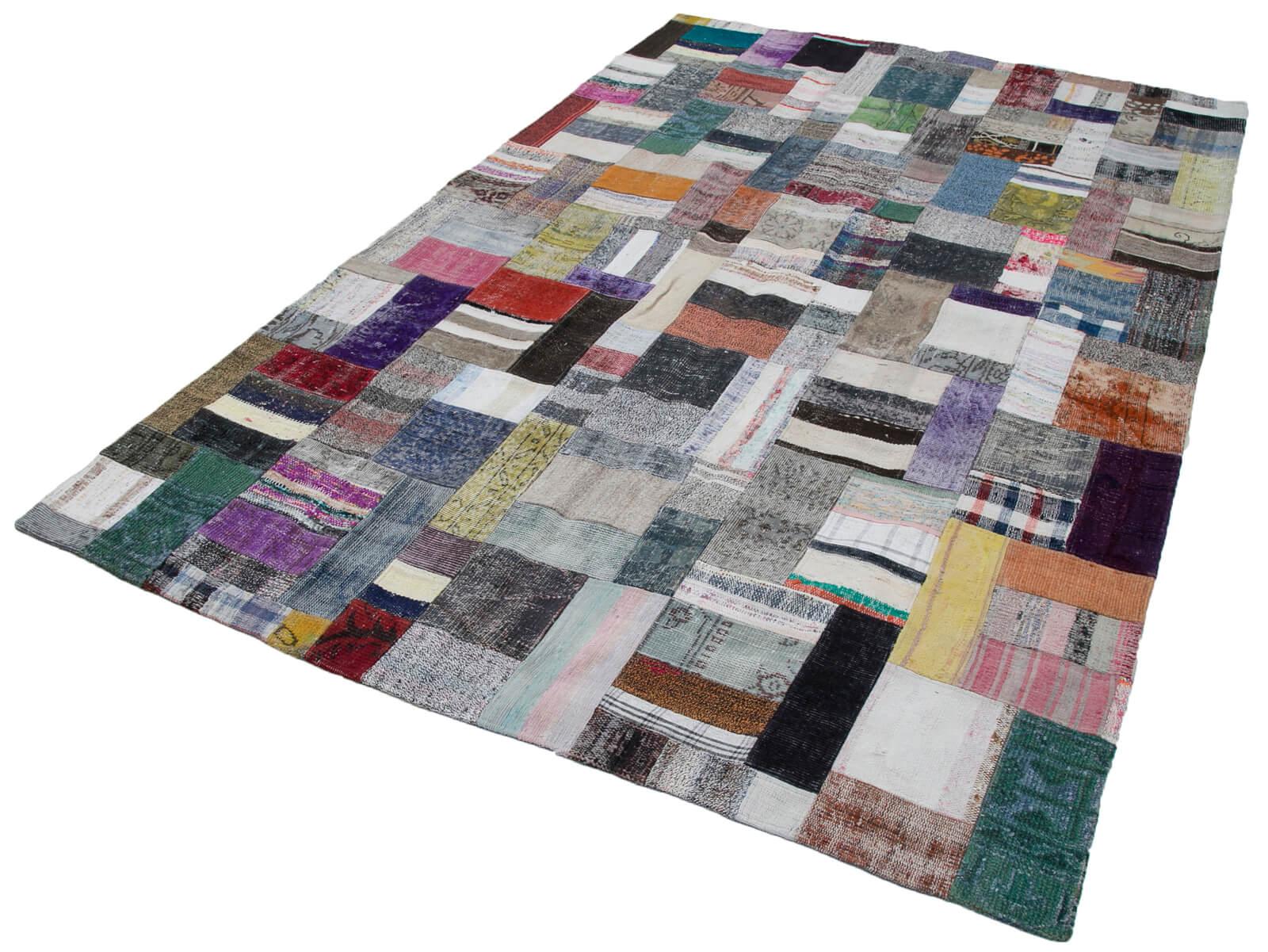Kırk Yama Gri Patchwork Pamuk Yün El Dokuma Halısı 200x303 Agacan