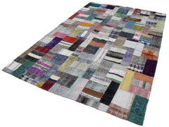 Kırk Yama Gri Patchwork Pamuk Yün El Dokuma Halısı 200x303 Agacan
