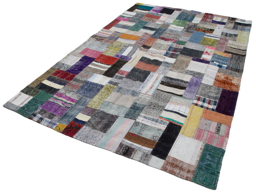 Kırk Yama Gri Patchwork Pamuk Yün El Dokuma Halısı 200x303 Agacan