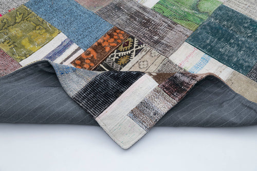 Kırk Yama Gri Patchwork Pamuk Yün El Dokuma Halısı 200x303 Agacan