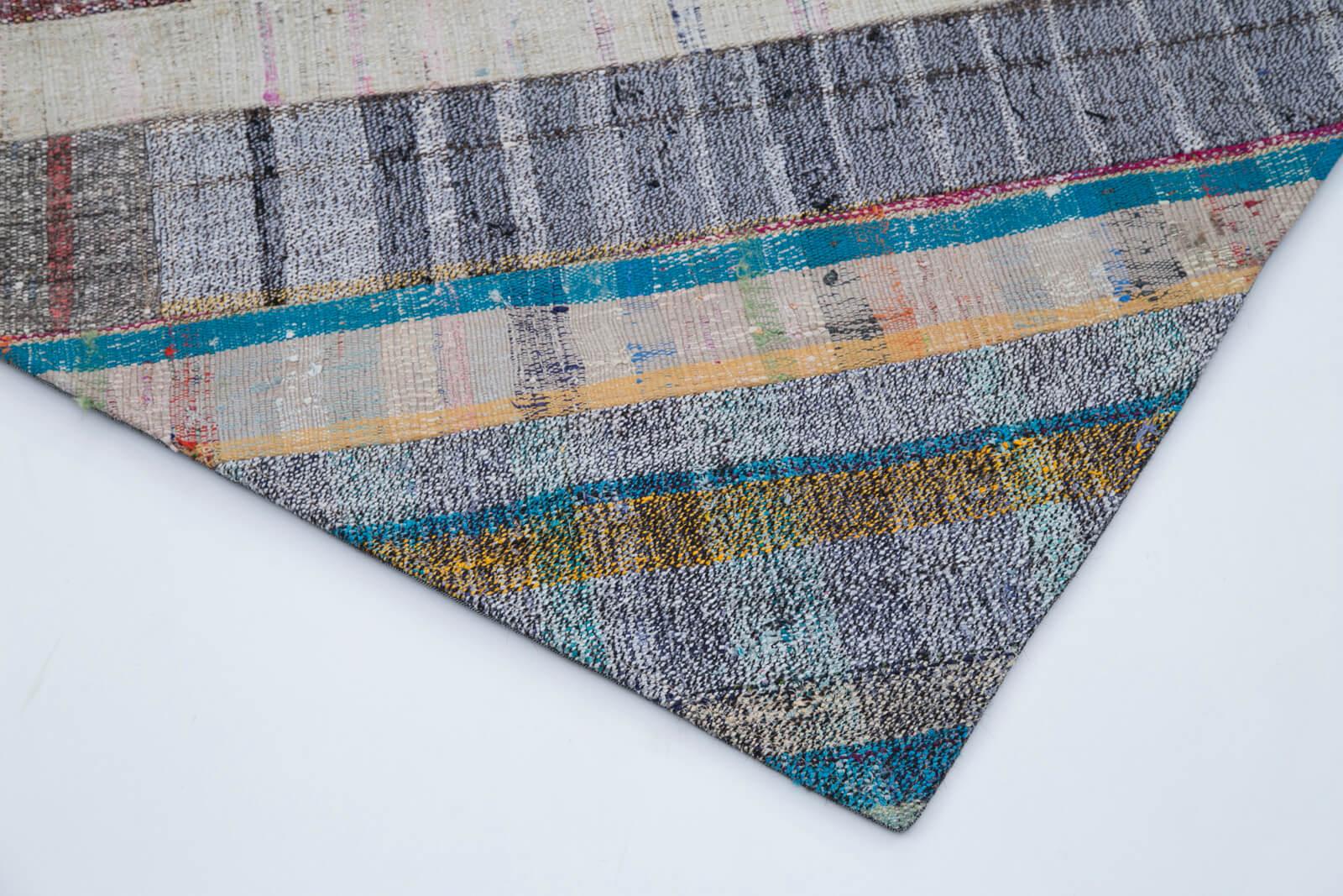 Kırk Yama Gri Patchwork Pamuk Yün El Dokuma Halısı 197x305 Agacan
