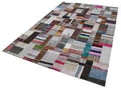 Kırk Yama Gri Patchwork Pamuk Yün El Dokuma Halısı 200x303 Agacan