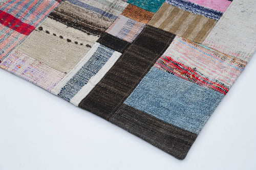 Kırk Yama Gri Patchwork Pamuk Yün El Dokuma Halısı 200x303 Agacan
