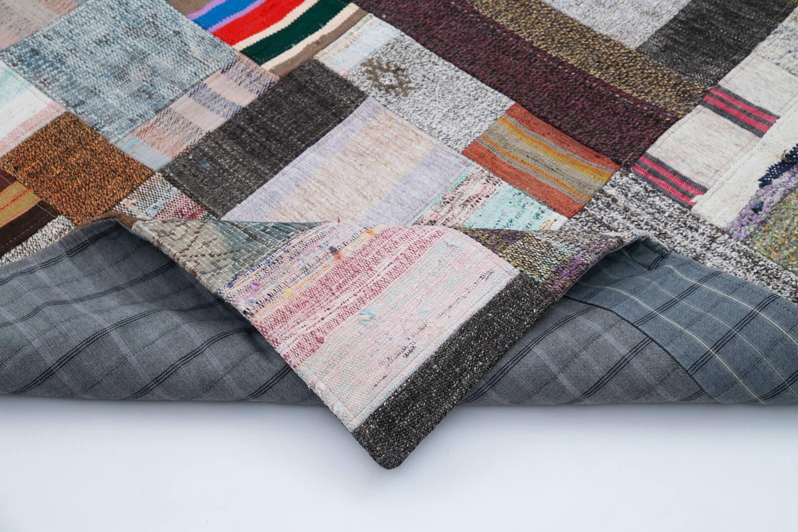 Kırk Yama Gri Patchwork Pamuk Yün El Dokuma Halısı 200x303 Agacan