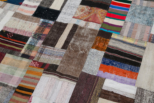 Kırk Yama Gri Patchwork Pamuk Yün El Dokuma Halısı 200x303 Agacan