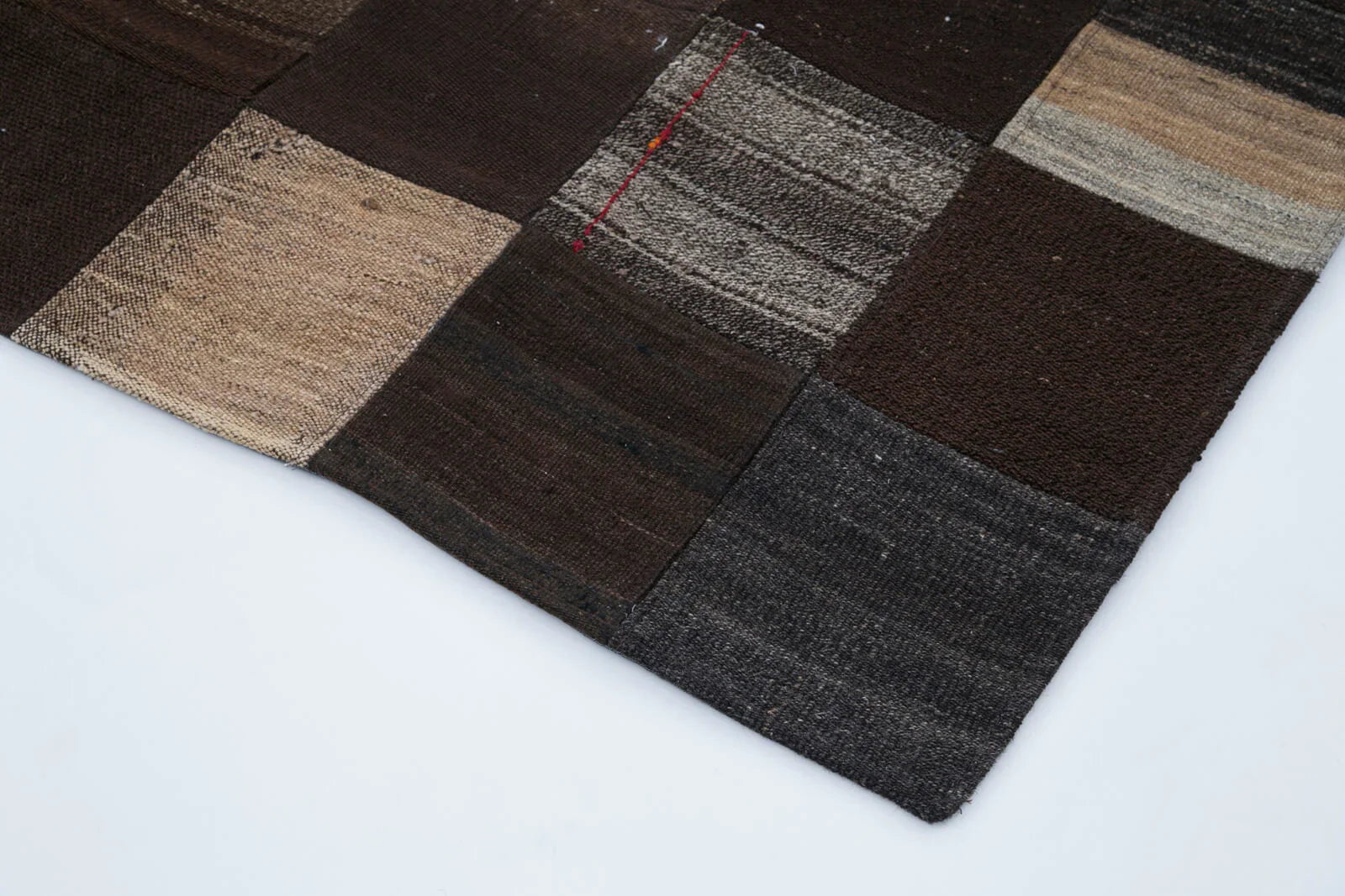 Kırk Yama Kahverengi Patchwork Pamuk Yün El Dokuma Halısı 201x298 Agacan