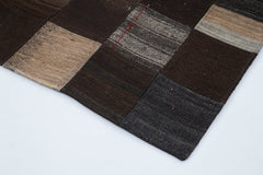 Kırk Yama Kahverengi Patchwork Pamuk Yün El Dokuma Halısı 201x298 Agacan