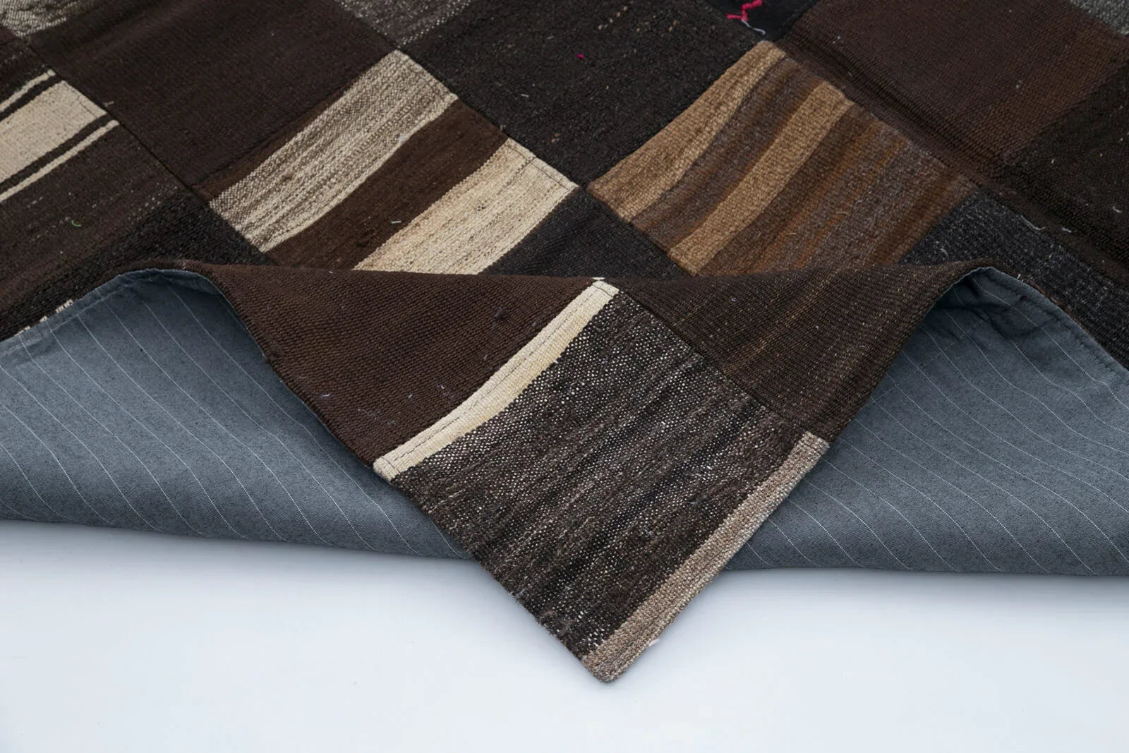 Kırk Yama Kahverengi Patchwork Pamuk Yün El Dokuma Halısı 201x298 Agacan