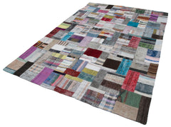 Kırk Yama Gri Patchwork Pamuk Yün El Dokuma Halısı 200x295 Agacan