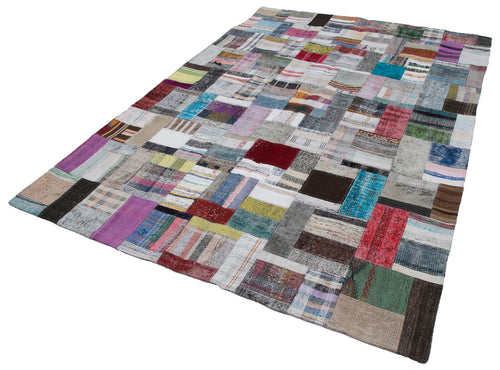 Kırk Yama Gri Patchwork Pamuk Yün El Dokuma Halısı 200x295 Agacan