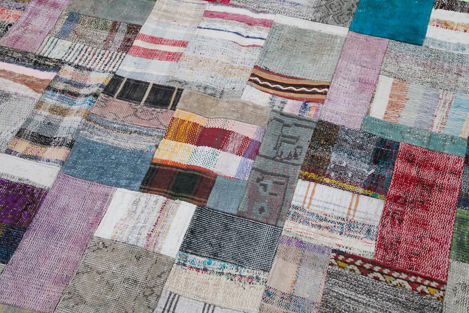 Kırk Yama Gri Patchwork Pamuk Yün El Dokuma Halısı 200x295 Agacan