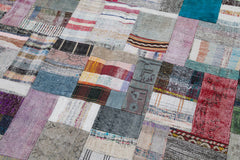 Kırk Yama Gri Patchwork Pamuk Yün El Dokuma Halısı 200x295 Agacan