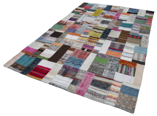 Kırk Yama Gri Patchwork Pamuk Yün El Dokuma Halısı 200x303 Agacan